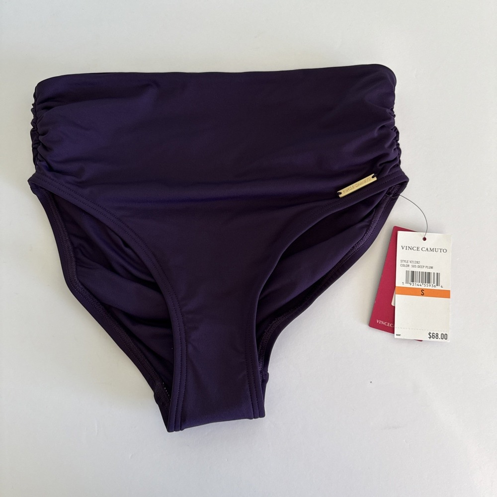 Vince Camuto Women's Deep Plum Purple High-Waisted Lined‎ Bikini Bottoms Size S